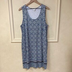 J Jill Blue Pink Paisley Shift Dress Pockets Size Large